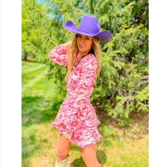 Sincerely Ours Isla Long Sleeve Wrap Dress in Raspberry Kiss Print - Picture 5 of 10